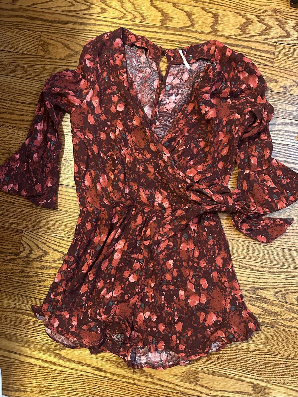 Free People Floral Wrap Short Romper